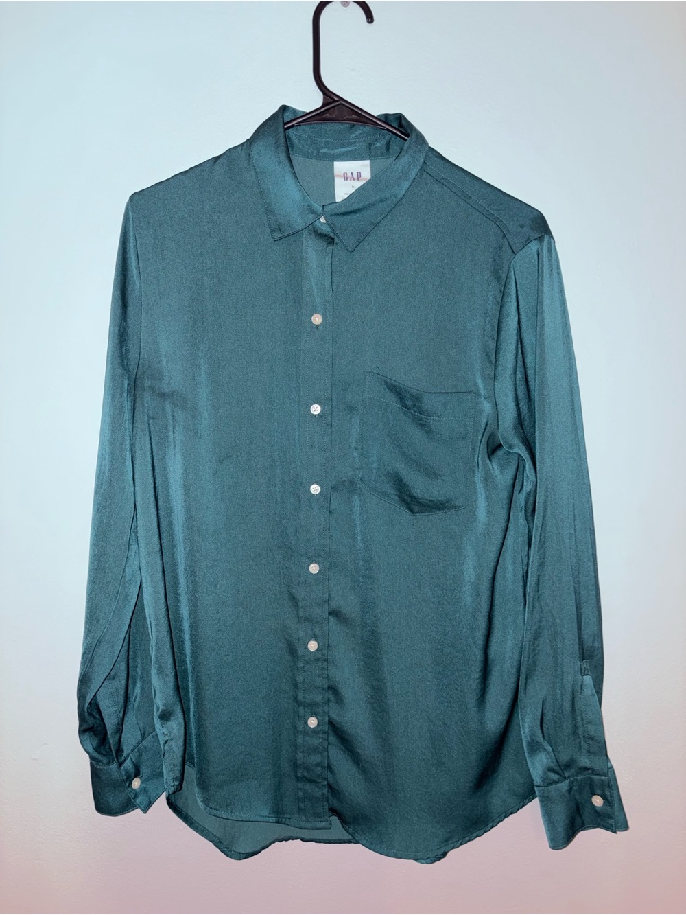 GAP Men's Dark Teal Long-Sleeve Button-Down Shirt